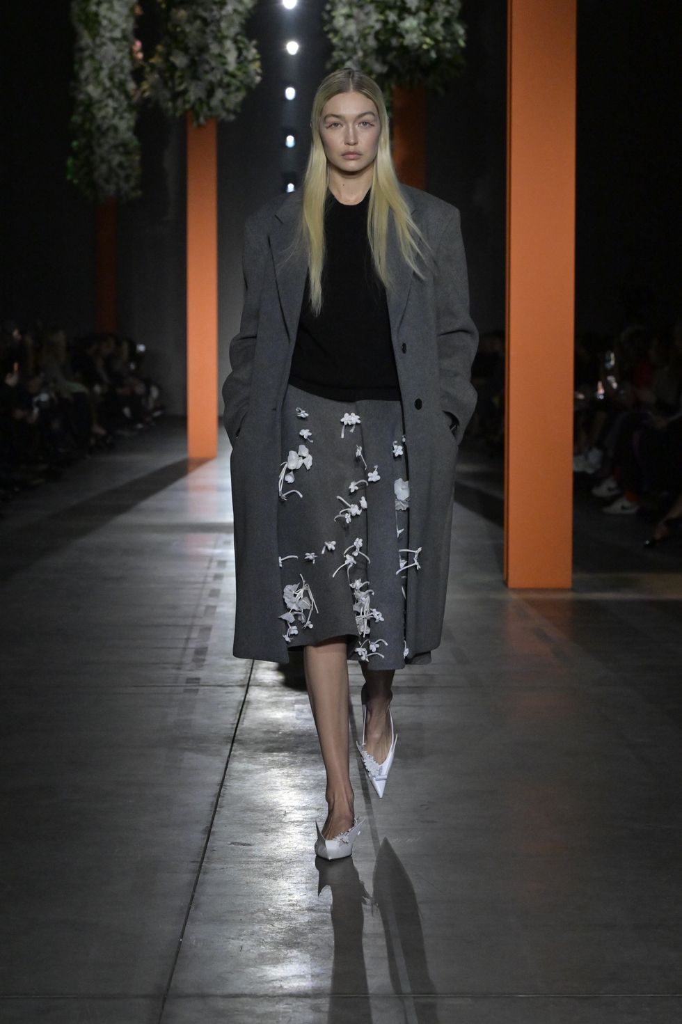 gigi hadid on the runway at prada fall 2023 ready to wear fashion show on february 23, 2023 at prada headquarters in milan, italy photo by giovanni giannoniwwd via getty images