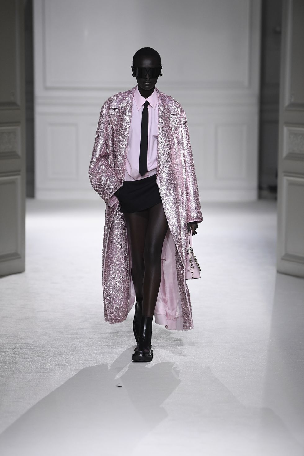 model on the runway at valentino fall 2023 ready to wear fashion show on march 5, 2023 at hotel salomon de rothschild in paris, france photo by giovanni giannoniwwd via getty images