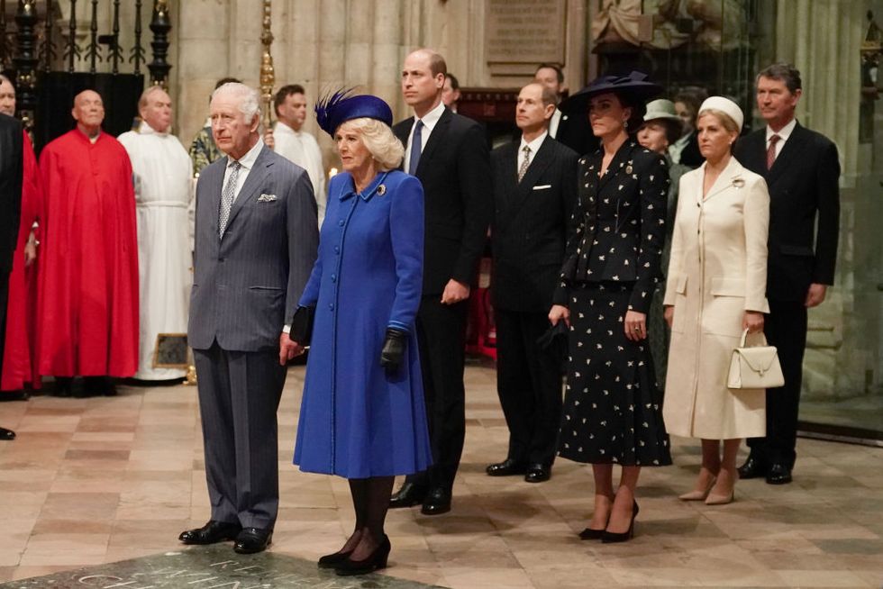london, england march 13 king charles iii, camilla, queen consort, prince william, prince of wales, catherine, princess of wales, prince edward, duke of edinburgh, sophie, duchess of edinburgh, vice admiral timothy laurence and princess anne, princess royal attend the annual commonwealth day service at westminster abbey on march 13, 2023 in london, england photo by jordan pettitt wpa poolgetty images