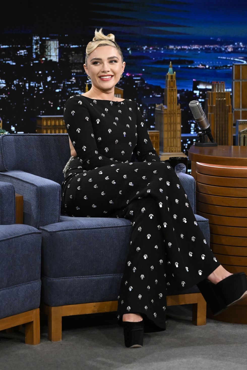the tonight show starring jimmy fallon episode 1818 pictured actress florence pugh during an interview on monday, march 20, 2023 photo by todd owyoungnbc via getty images