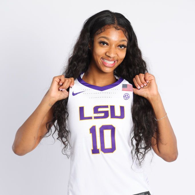 angel reese 10 of the lsu lady tigers during media day at 2023 ncaa womens basketball final four