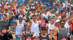 hopkinton, ma april 17 a large crowd of runners start the 127th boston marathon photo by david l ryanthe boston globe via getty images