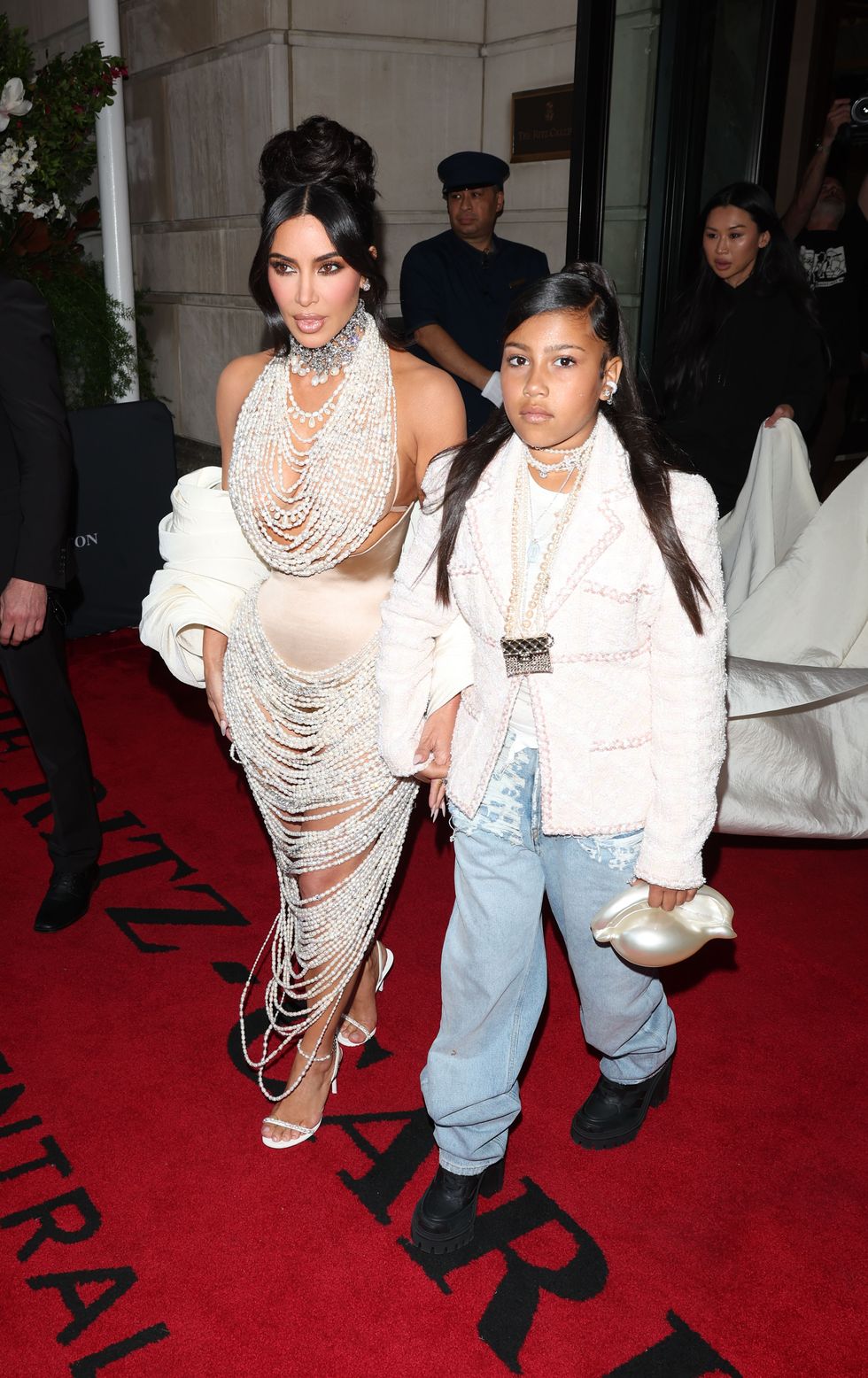 new york, new york may 01 kim kardashian and north west are seen leaving the ritz hotel on may 01, 2023 in new york city photo by megagc images