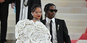 new york, ny may 1 asap rocky and rihanna are seen at the 2023 met gala celebrating karl lagerfeld a line of beauty at the metropolitan museum of arton may 1, 2023 in new york city photo by ndzstar maxgc images