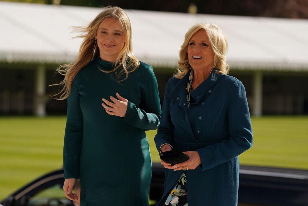 london, england may 05 the first lady of the united states, jill biden and her grand daughter finnegan biden left arrive for a reception at buckingham palace hosted by king charles iii for overseas guests attending his coronation on may 5, 2023 in london, england photo by jacob king wpa poolgetty images