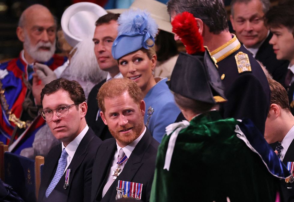 topshot britains prince harry, duke of sussex talks to britains princess anne, princess royal at westminster abbey in central london on may 6, 2023, ahead of the coronations of britains king charles iii and britains camilla, queen consort the set piece coronation is the first in britain in 70 years, and only the second in history to be televised charles will be the 40th reigning monarch to be crowned at the central london church since king william i in 1066 outside the uk, he is also king of 14 other commonwealth countries, including australia, canada and new zealand camilla, his second wife, will be crowned queen alongside him, and be known as queen camilla after the ceremony photo by richard pohle pool afp photo by richard pohlepoolafp via getty images