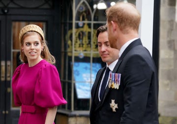 london, england may 06 the duke of sussex arriving with princess beatrice and edoardo mapelli mozzi at the coronation of king charles iii and queen camilla on may 6, 2023 in london, england the coronation of charles iii and his wife, camilla, as king and queen of the united kingdom of great britain and northern ireland, and the other commonwealth realms takes place at westminster abbey today charles acceded to the throne on 8 september 2022, upon the death of his mother, elizabeth ii photo by andrew milligan wpa poolgetty images