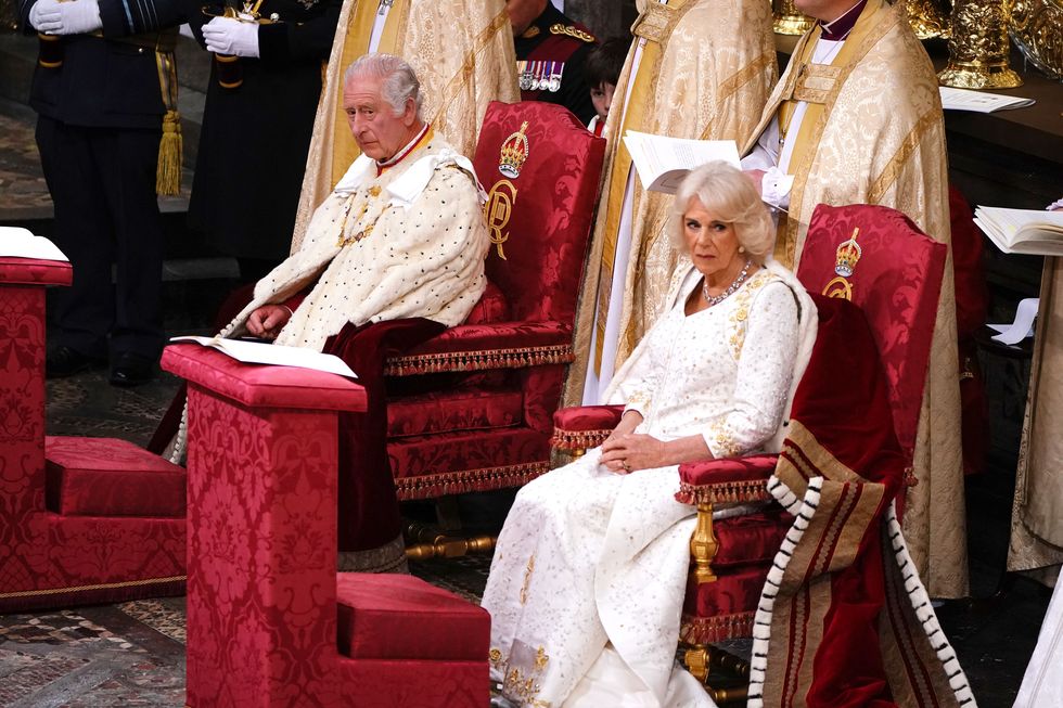 topshot britains king charles iii and britains camilla, queen consort attend their coronations at westminster abbey, in central london on may 6, 2023 the set piece coronation is the first in britain in 70 years, and only the second in history to be televised charles will be the 40th reigning monarch to be crowned at the central london church since king william i in 1066 outside the uk, he is also king of 14 other commonwealth countries, including australia, canada and new zealand camilla, his second wife, will be crowned queen alongside him and be known as queen camilla after the ceremony photo by yui mok pool afp photo by yui mokpoolafp via getty images