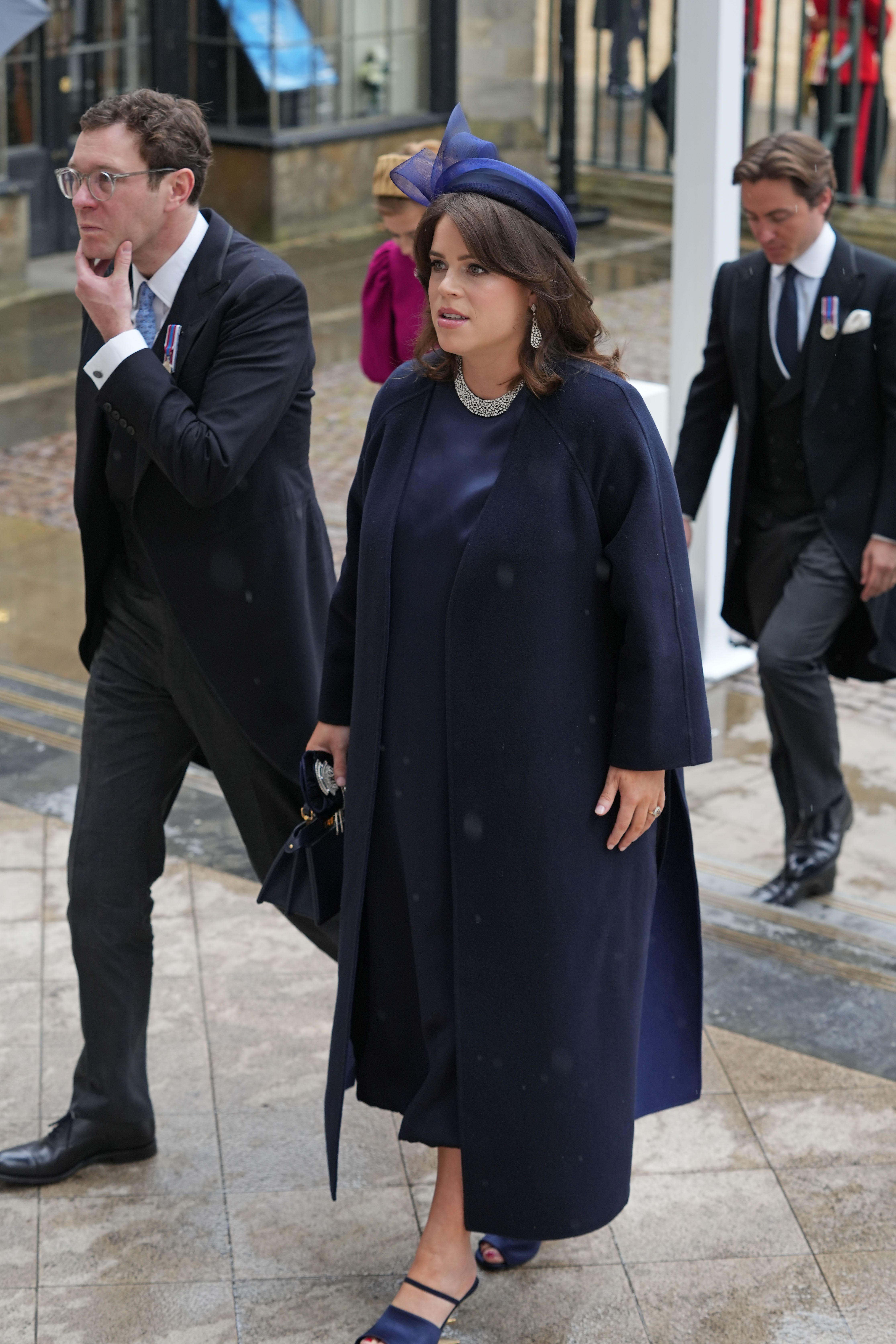 Princess Eugenie Wears Navy Dress and Diamonds to King Charles s