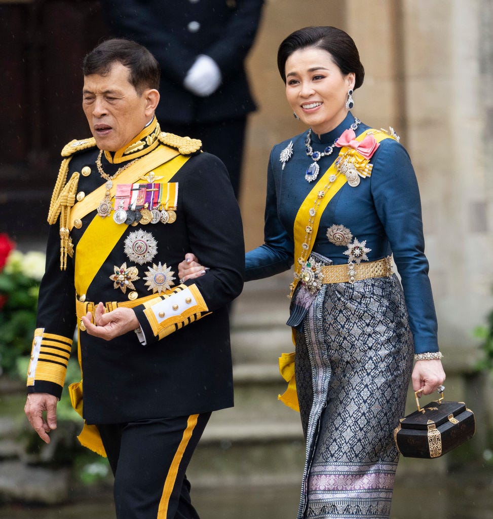 london, england may 6 king vajiralongkorn of thailand and queen suthida of thailand at westminster abbey during the coronation of king charles iii and queen camilla on may 6, 2023 in london, england the coronation of charles iii and his wife, camilla, as king and queen of the united kingdom of great britain and northern ireland, and the other commonwealth realms takes place at westminster abbey today charles acceded to the throne on 8 september 2022, upon the death of his mother, elizabeth ii photo by mark cuthbertuk press via getty images