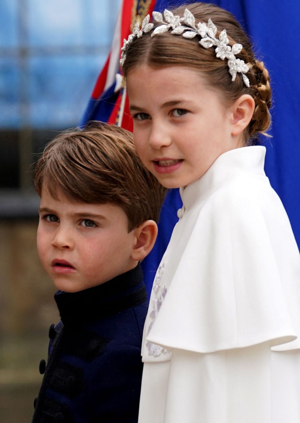 topshot britains prince louis of wales and britains princess charlotte of wales arrive at westminster abbey in central london on may 6, 2023, ahead of the coronations of britains king charles iii and britains camilla, queen consort the set piece coronation is the first in britain in 70 years, and only the second in history to be televised charles will be the 40th reigning monarch to be crowned at the central london church since king william i in 1066 outside the uk, he is also king of 14 other commonwealth countries, including australia, canada and new zealand camilla, his second wife, will be crowned queen alongside him, and be known as queen camilla after the ceremony photo by andrew milligan afp photo by andrew milliganafp via getty images