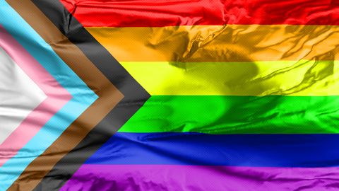 lgbt rainbow flag with inclusion and progression colors symbol of lesbian, gay, bisexual  transgender community black and brown stripes to represent marginalised lgbt also with the colours pink, light blue and white, which are sign of the transgender pride flag