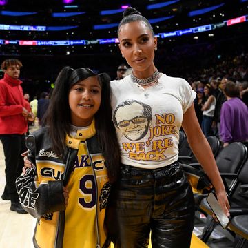los angeles, california may 12 kim kardashian and daughter north west attend the western conference semifinal playoff game between the los angeles lakers and golden state warriors at cryptocom arena on may 12, 2023 in los angeles, california photo by kevork djanseziangetty images