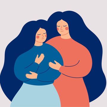 friends and family support a young woman comforts her best friend from stress and depression the mother supports her daughter in a difficult situation vector illustration