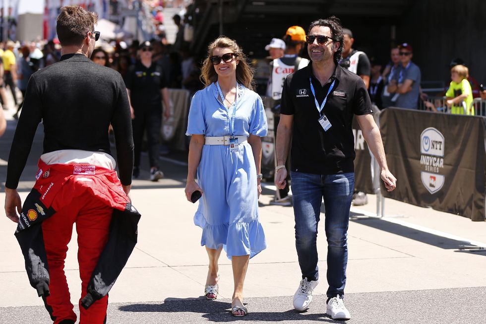 indianapolis, in may 21 dario franchitti and his wife eleanor speak with will power 12 team penske as they walk out onto pit lane during qualifications for the 107th indianapolis 500, may 21, 2023, at the indianapolis motor speedway in indianapolis indianaphoto by jeffrey brownicon sportswire via getty images