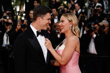 us actress scarlett johansson r and us comedian colin jost arrive for the screening of the film asteroid city during the 76th edition of the cannes film festival in cannes, southern france, on may 23, 2023 photo by christophe simon afp photo by christophe simonafp via getty images