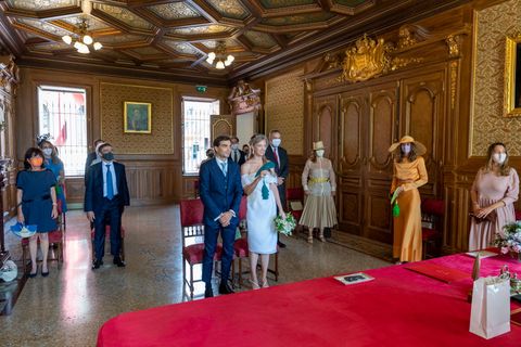 monaco, monaco   july 20 civil marriage of eleonore of habsburg and jerome dambrosio on july 20, 2020 in monaco, monaco
eleonore jelena maria del pilar christina iona von habsburg and jerome dambrosio have made a commitment to each other in marriage today at the registry office in monaco the celebration happened in a strictly intimate circle of family and friends the wedding between eleonore, born 28th february 1994 in salzburg as daughter of karl von habsburg and francesca thyssen bornemisza, and jerome dambrosio, born 27th december 1985 in etterbeck belgium, was planned quite differently covid 19 and related legal restrictions have made it impossible to have a formal wedding as had been planned for this year the church wedding in a bigger circle will be celebrated as soon as the pandemic restrictions get lifted
as witnesses to the marriage the respective sisters were acting for eleonore von habsburg her sister gloria, for jérôme dambrosio his sister olivia the civil wedding was attended by the closest family members after the wedding a slightly bigger circle of friends was meeting for lunch, of course respecting all rules of social distancing
eleonore, a professional jewelry designer, and jerome, a formula e race car driver, met on a plane, three years ago, flying from london to nice
 photo by luc castelgetty images