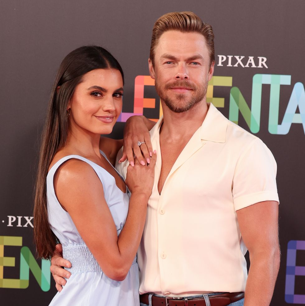 hayley erbert and derek hough at the premiere of elemental held at the academy museum of motion pictures on june 8, 2023 in los angeles, california photo by christopher polkvariety via getty images
