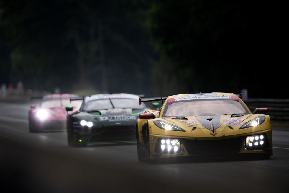 le mans, france june 10 the 33 corvette racing chevrolet corvette c8r of ben keating, nicolas varrone, and nicky catsburg in action during the 100th anniversary of the 24 hours of le mans at the circuit de la sarthe on june 10, 2023 in le mans, france photo by james moy photographygetty images