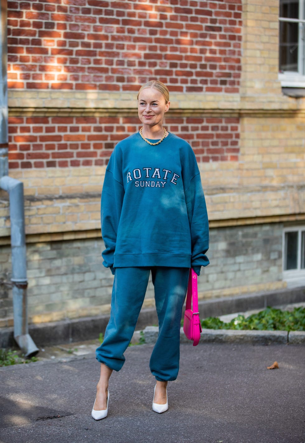 copenhagen, denmark   august 12  thora valdimars wearing rotate sweater and jogger pants is seen outside by malene birger during copenhagen fashion week springsummer 2021 on august 12, 2020 in copenhagen, denmark photo by christian vieriggetty images