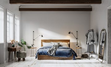 cama con cabecero de madera
