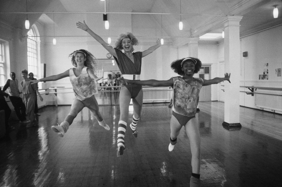 english fitness expert diana moran centre with her dance group, 15th june 1985 photo by stuartexpresshulton archivegetty images