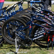 la charente maritime, france   september 07 pinarello bikes of team ineos grenadiers   detail view  during the 107th tour de france 2020   stage 10, training team ineos grenadiers on la charente maritime  tdf2020  letour  rest day 1  on september 07, 2020 in la charente maritime, france photo by tim de waelegetty images