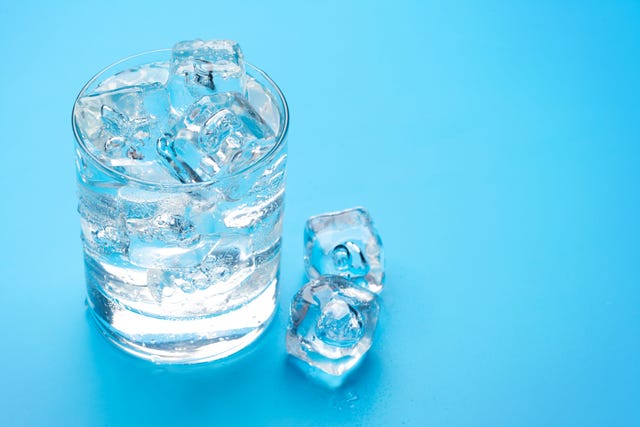 glass of water with ice cubes with copy space