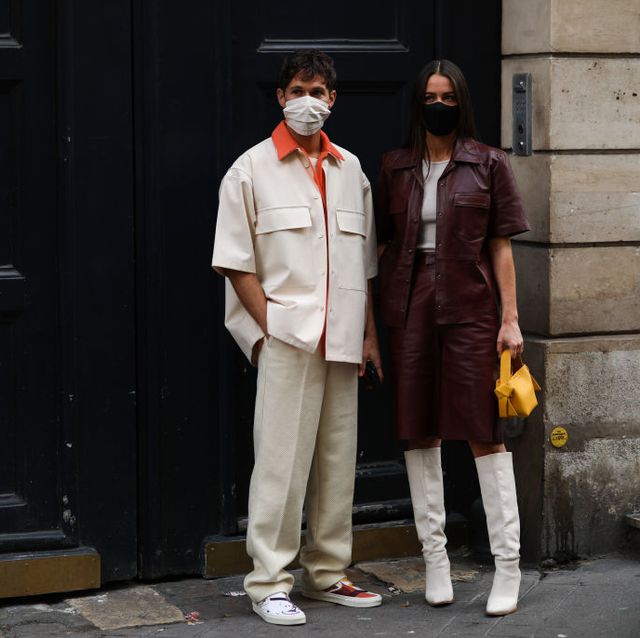 paris, france   october 04 jean sebastien roques and alice barbier seen outside gabriela hearst during paris fashion week   womenswear spring summer 2021  day seven on october 04, 2020 in paris, france photo by jeremy moellergetty images