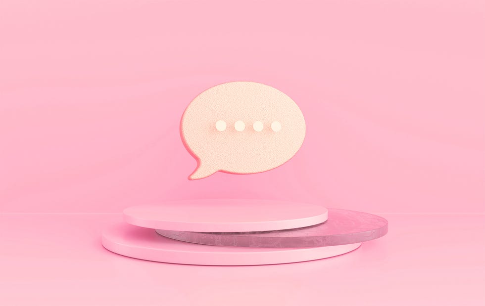 typing in a chat golden bubble icon on pink background 3d rendering comment sign, social media symbol