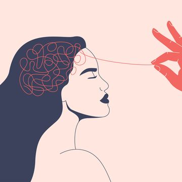 psychotherapy or psychology concept helping hand unravels the tangle of thoughts of a woman with mental disorder, anxiety and confusion mind vector illustration