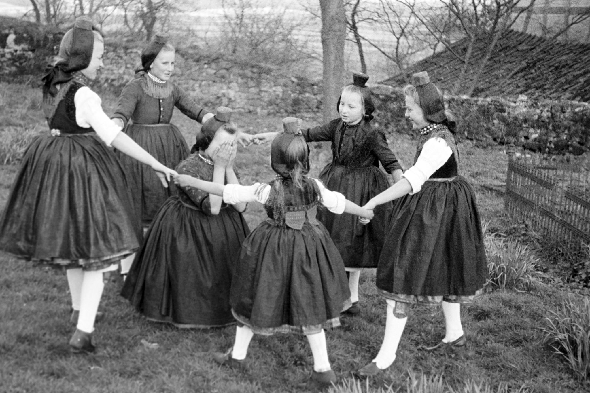 traditionally dancing girls of the village youth in traditional costumes on the schwalm near holzburg during a bunny game hasenspiel, chosen by edward steichen for the moma travelling exhibition of 1955 the family of man, germany 1938 photo by erich andresunited images via getty images