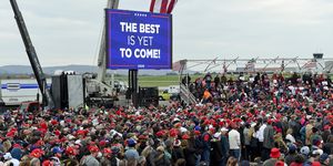 bern twp, pa   october 31 supporters of president donald j trump  listen to trump speak during the rally at the reading regional airport in bern township, pa saturday afternoon october 31, 2020 where united states president donald j trump spoke during a campaign rally for his bid for reelection photo by ben hastymedianews groupreading eagle via getty images