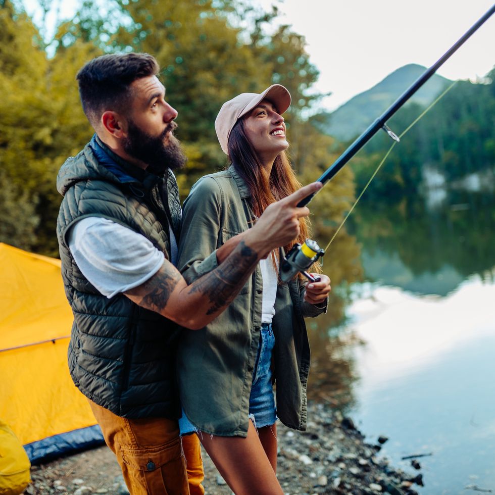 man and his girlfriend on a fishing trip