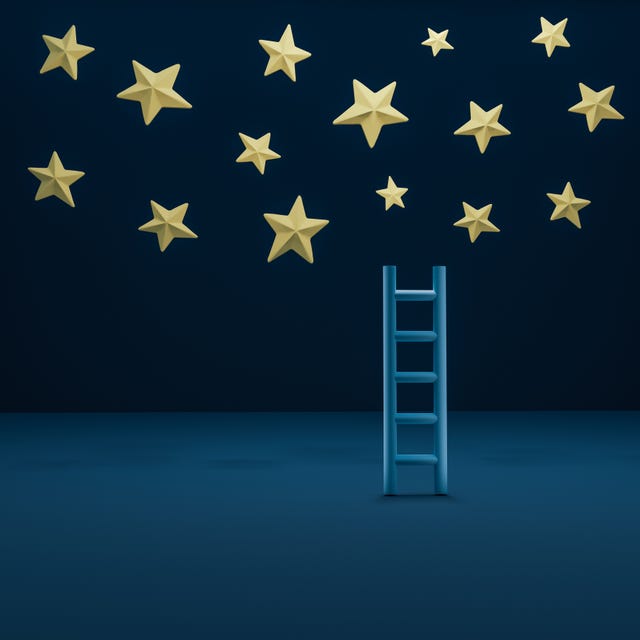 computer generated image depicting a ladder and glowing yellow stars