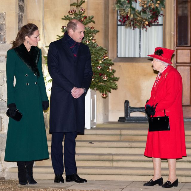 windsor, england   december 08 catherine, duchess of cambridge, prince william, duke of cambridge and queen elizabeth ii wait to thank local volunteers and key workers for the work they are doing during the coronavirus pandemic and over christmas in the quadrangle of windsor castle on december 8, 2020 in windsor, england photo by poolsamir husseinwireimage