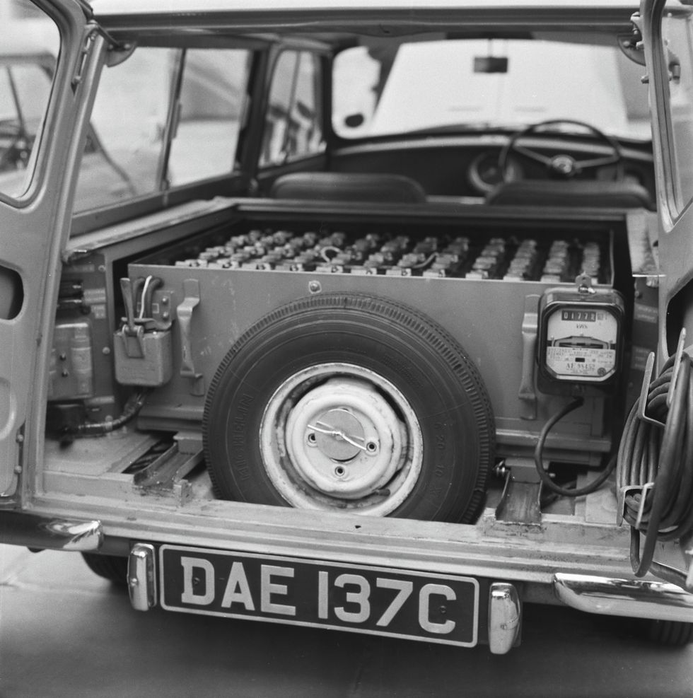 a bmc mini traveller with a metered electric engine, uk, 1966 photo by evening standardhulton archivegetty images