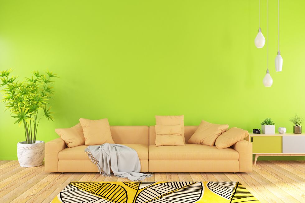 salón con paredes de color verde lima