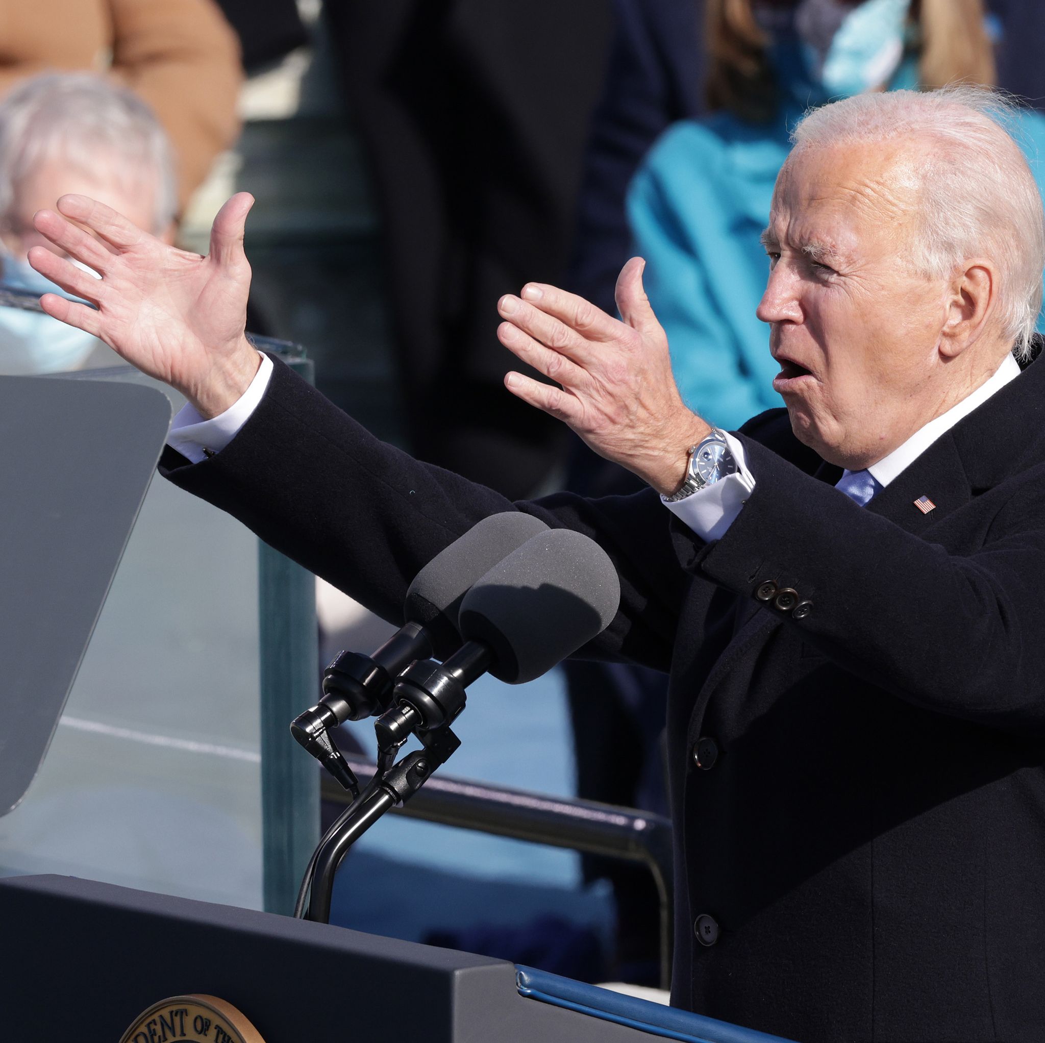 washington, dc   january 20  us president joe biden delivers his inaugural address on the west front of the us capitol on january 20, 2021 in washington, dc  during today's inauguration ceremony joe biden becomes the 46th president of the united states photo by alex wonggetty images