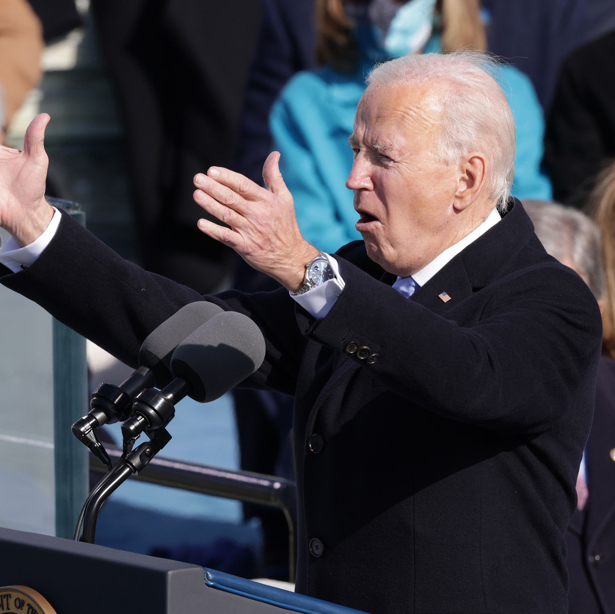 washington, dc   january 20  us president joe biden delivers his inaugural address on the west front of the us capitol on january 20, 2021 in washington, dc  during today's inauguration ceremony joe biden becomes the 46th president of the united states photo by alex wonggetty images