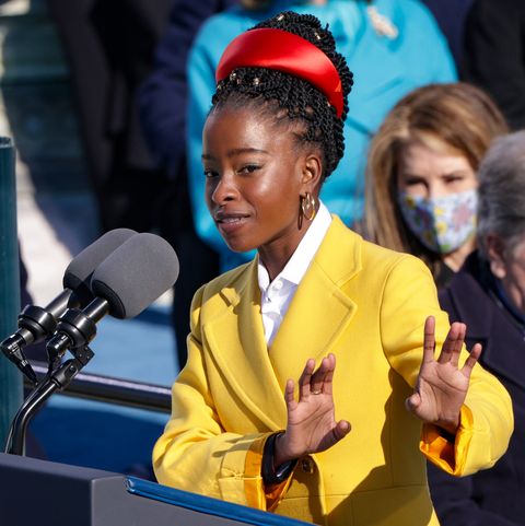 washington, dc   january 20 youth poet laureate amanda gorman speaks at the inauguration of us president joe biden on the west front of the us capitol on january 20, 2021 in washington, dc  during todays inauguration ceremony joe biden becomes the 46th president of the united states photo by alex wonggetty images