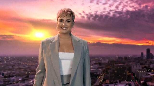 unspecified   january 20 in this screengrab, demi lovato performs during the celebrating america primetime special on january 20, 2021 the livestream event hosted by tom hanks features remarks by president elect joe biden and vice president elect kamala harris and performances representing diverse american talent  photo by handoutbiden inaugural committee via getty images