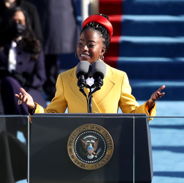washington, dc   january 20 youth poet laureate amanda gorman speaks during the inauguration of us president elect joe biden on the west front of the us capitol on january 20, 2021 in washington, dc during todays inauguration ceremony joe biden becomes the 46th president of the united states photo by rob carrgetty images