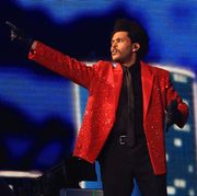 tampa, florida   february 07 the weeknd performs during the pepsi super bowl lv halftime show at raymond james stadium on february 07, 2021 in tampa, florida photo by mike ehrmanngetty images