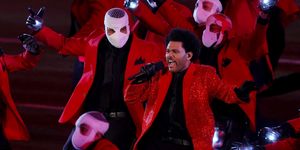 tampa, florida   february 07 the weeknd performs during the pepsi super bowl lv halftime show at raymond james stadium on february 07, 2021 in tampa, florida photo by kevin c coxgetty images