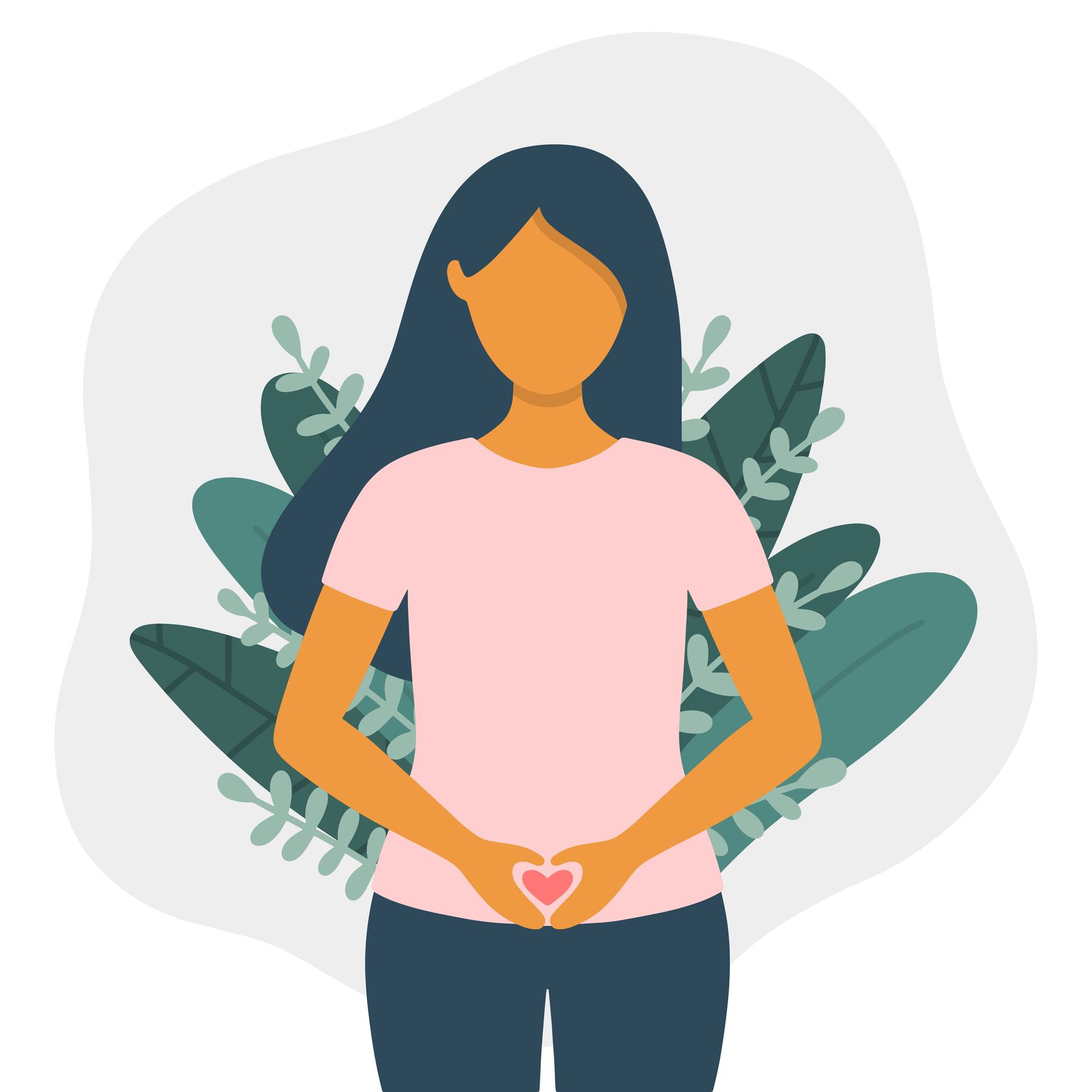 woman with heart shaped hands on belly flat vector illustration isolated on white background womans abdomen health concept