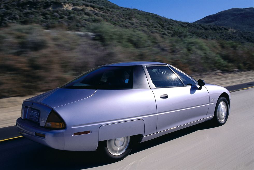 lancaster, california   april 1997  silver saturn ev 1 electric car on the road photo by john b carnettbonnier corp via getty images