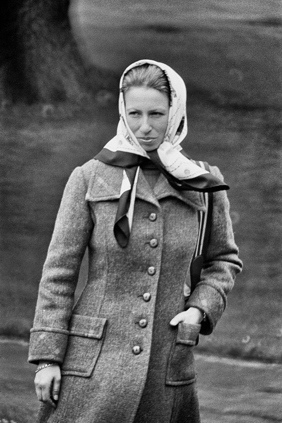 windsor, england circa 1978: princess anne, princess royal pictured at the windsor horse show wearing a buttoned single breasted tweed coat with flap pockets and a silk headscarf. (photo by derek hudson/getty images) windsor, england circa 1978: princess anne, princess royal pictured at the windsor horse show wearing a buttoned single breasted tweed coat with flap pockets and a silk headscarf. (photo by derek hudson/getty images)