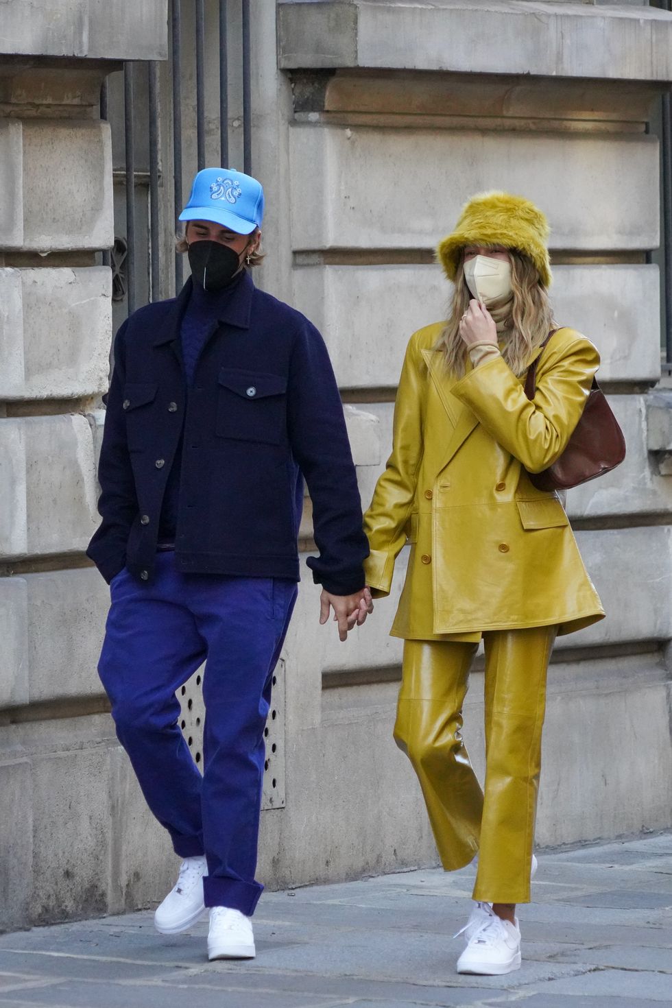 paris, france february 28 singer justin bieber and wife hailey baldwin bieber are seen strolling near les invalides on february 28, 2021 in paris, france photo by marc piaseckigc images