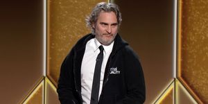 unspecified 78th annual golden globe awards    pictured in this screengrab released on february 28, l r joaquin phoenix speaks onstage at the 78th annual golden globe awards broadcast on february 28, 2021     photo by nbcnbcu photo bank via getty images